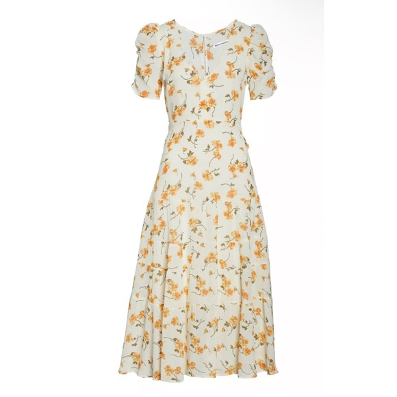 Reformation Cosa Floral V Neck Short Sleeve Midi Dress in Yellow Limonada - Picture 8 of 16
